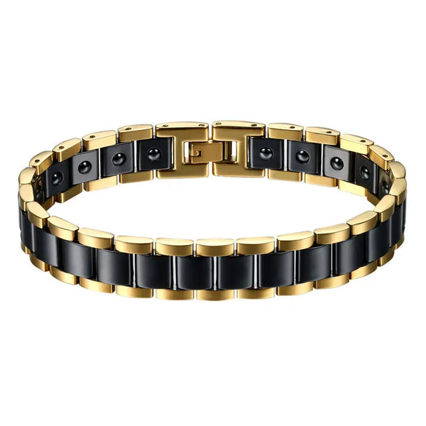 Black/White Ceramic Bracelet Magnetic Stone Therapy Health Stainless Steel Bracelets Men's Jewelry 20.5*13 mm pulseras hombre
