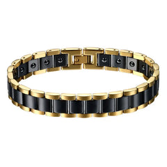 Black/White Ceramic Bracelet Magnetic Stone Therapy Health Stainless Steel Bracelets Men's Jewelry 20.5*13 mm pulseras hombre
