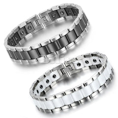 Black/White Ceramic Bracelet Magnetic Stone Therapy Health Stainless Steel Bracelets Men's Jewelry 20.5*13 mm pulseras hombre