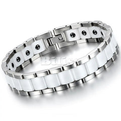 Black/White Ceramic Bracelet Magnetic Stone Therapy Health Stainless Steel Bracelets Men's Jewelry 20.5*13 mm pulseras hombre