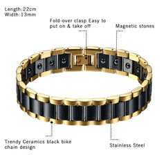 Black/White Ceramic Bracelet Magnetic Stone Therapy Health Stainless Steel Bracelets Men's Jewelry 20.5*13 mm pulseras hombre