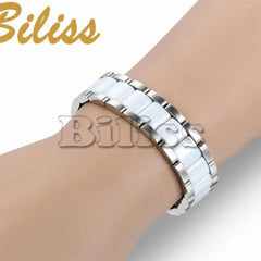 Black/White Ceramic Bracelet Magnetic Stone Therapy Health Stainless Steel Bracelets Men's Jewelry 20.5*13 mm pulseras hombre