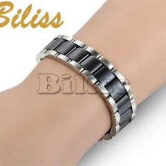 Black/White Ceramic Bracelet Magnetic Stone Therapy Health Stainless Steel Bracelets Men's Jewelry 20.5*13 mm pulseras hombre