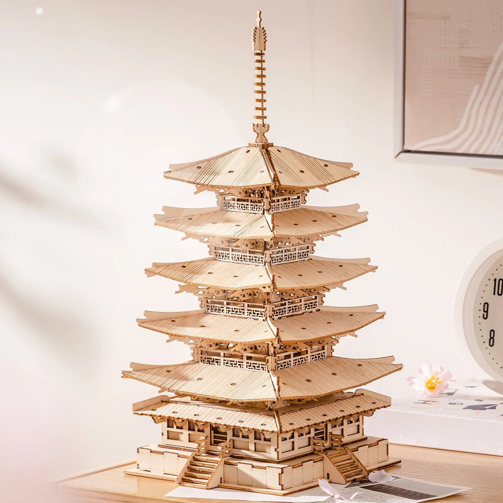 Rolife 3D Wooden Puzzle Five-storied Pagoda DIY Model Building Kit Creative Toys Birthday Christmas Gifts for Adults Kids