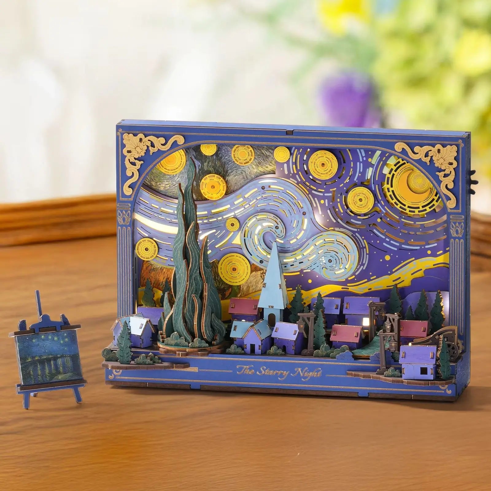 ROKR Starry Night 3D Puzzles ,Mother's Day DIY Wooden Vincent Van Gogh Painting Artwork Craft Kit Building Set ,Home Decor